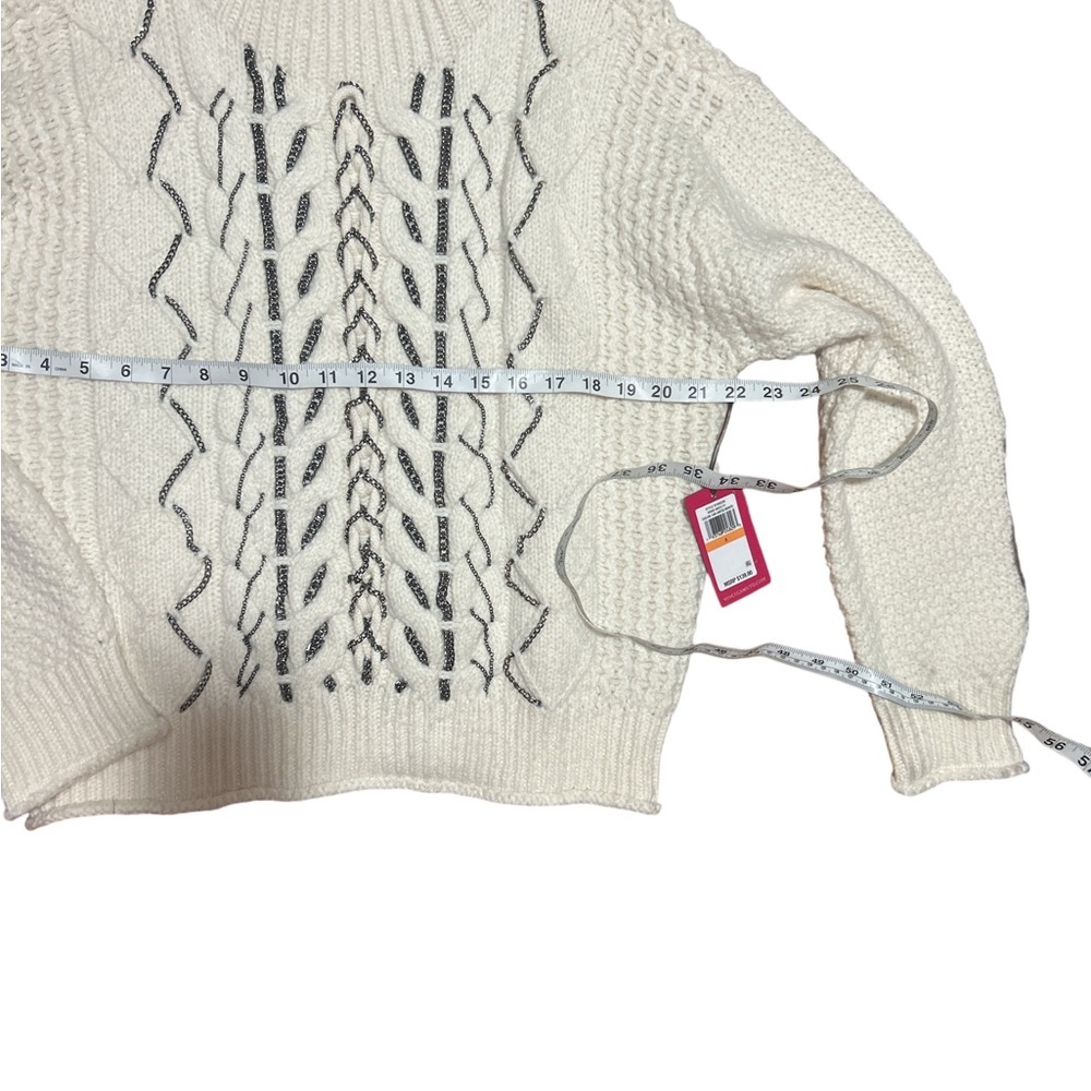 Vince Camuto Ivory Cable Knit Sweater Chain Detail Mock Neck Sz small NWT - Picture 6 of 10